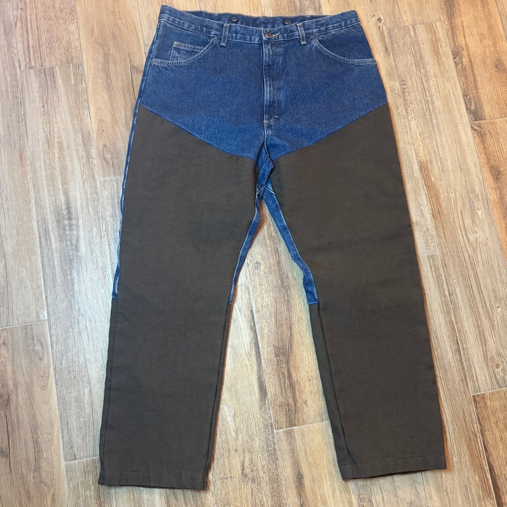 Wrangler Pro‎ Gear Mens Denim Canvas Hunting Pants Blue Brown Workwear Outdoor